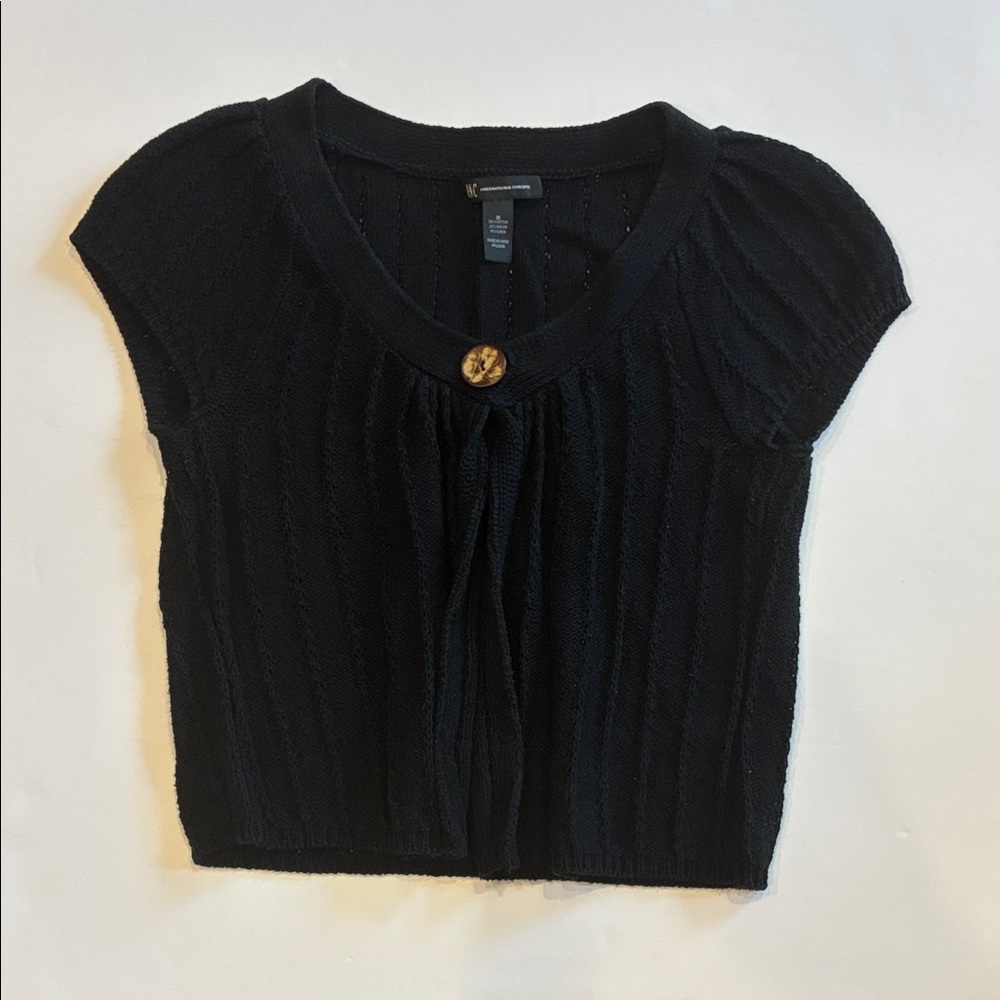 INC International Concepts black sweater with capped sleeves